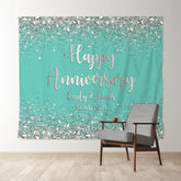 Lofaris Glitter Cute Blue Happy Anniversary Valentines Backdrop
